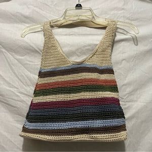 Striped multicolored crochet purse